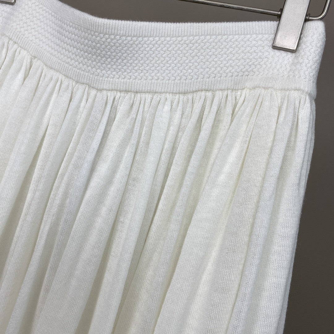 Women Wool Knit Midi Skirt Brown Elastic Waist Pleated Wool Skirt