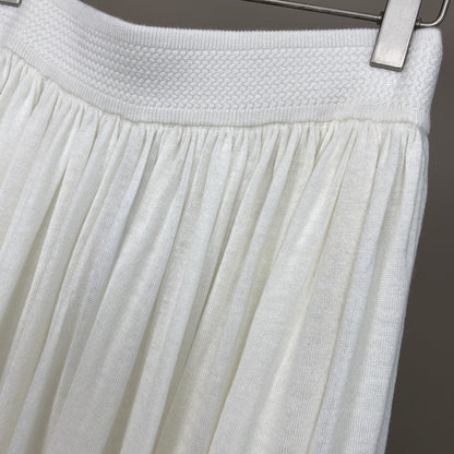 Women Wool Knit Midi Skirt Brown Elastic Waist Pleated Wool Skirt