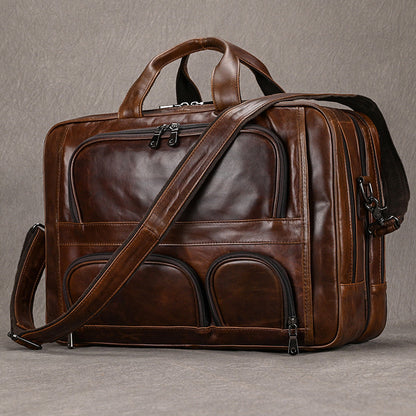 Genuine Leather Office Laptop Bag for Men with Trolley Sleeve