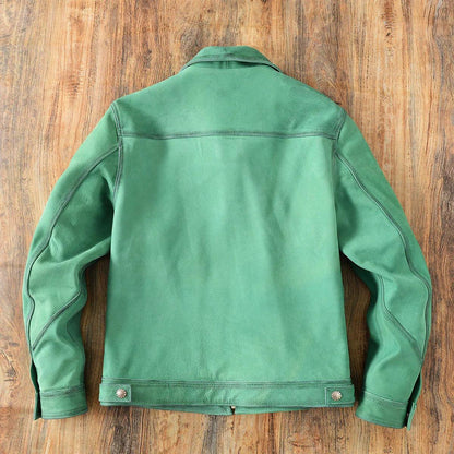 Men’s Distressed Emerald Green Leather Jacket