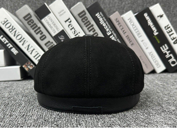 Sheepskin Leather Newsboy Cap British Gatsby Hat