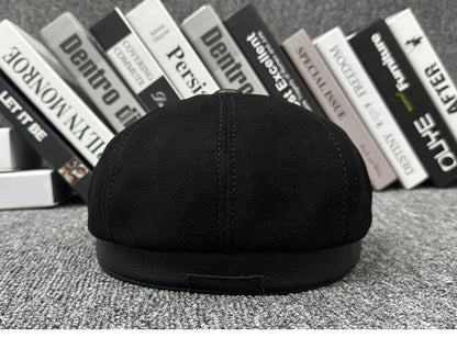 Sheepskin Leather Newsboy Cap British Gatsby Hat