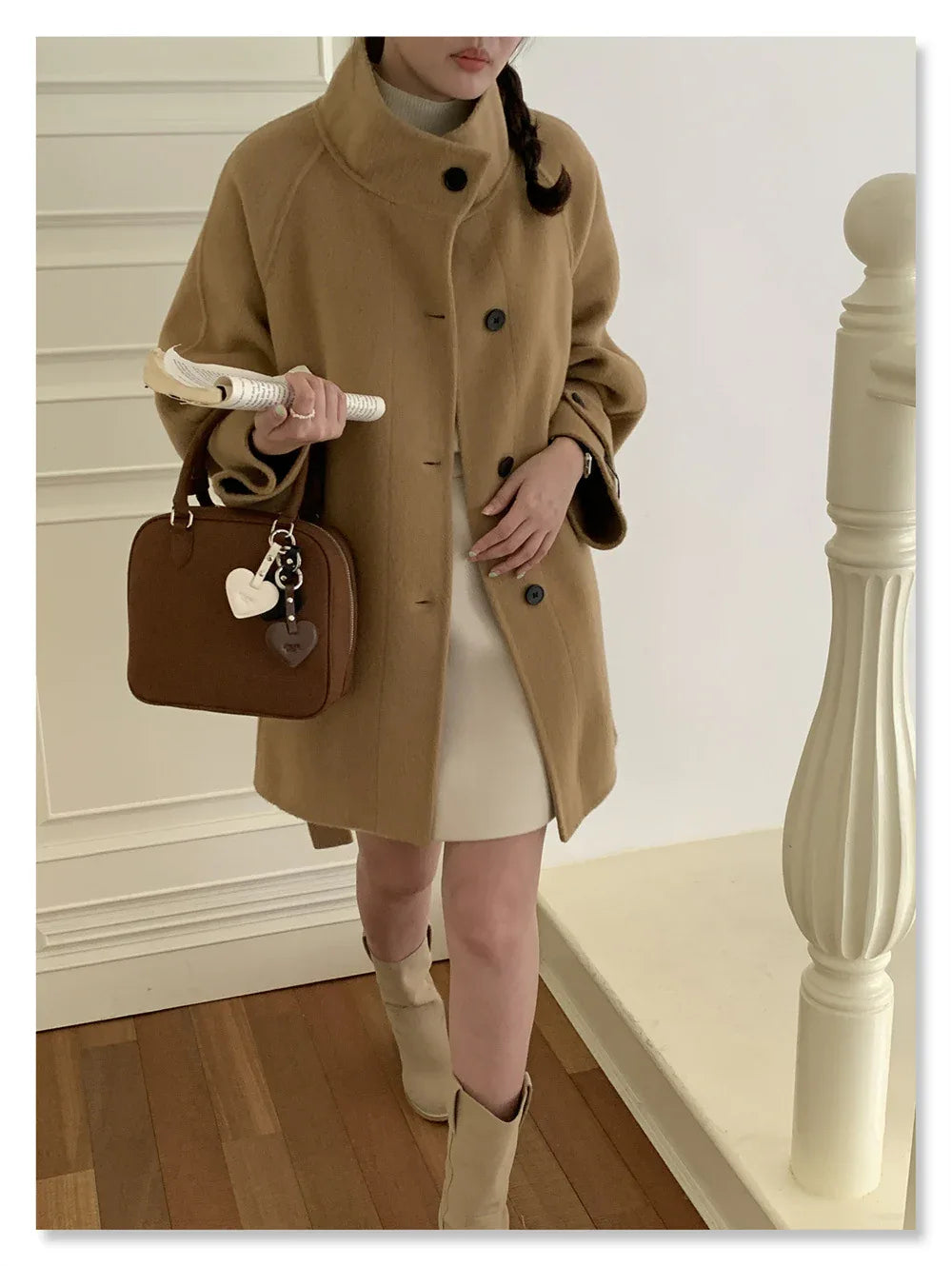 Double-Faced Wool Stand Collar Short Coat