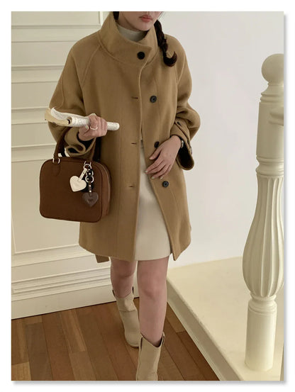Double-Faced Wool Stand Collar Short Coat