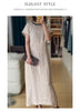 Apricot linen embroidered midi dress v neck summer flowy fit