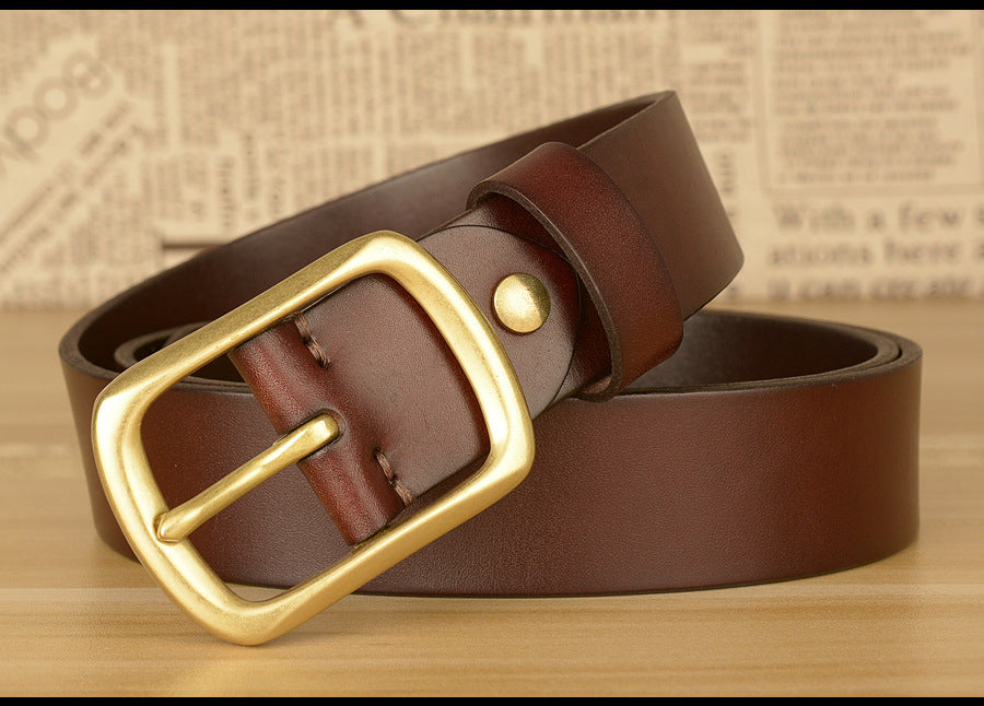 Men’s Top-Grain Cowhide Belt with Solid Copper Buckle