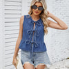 Summer Ruffled Lace Up Denim Vest Top