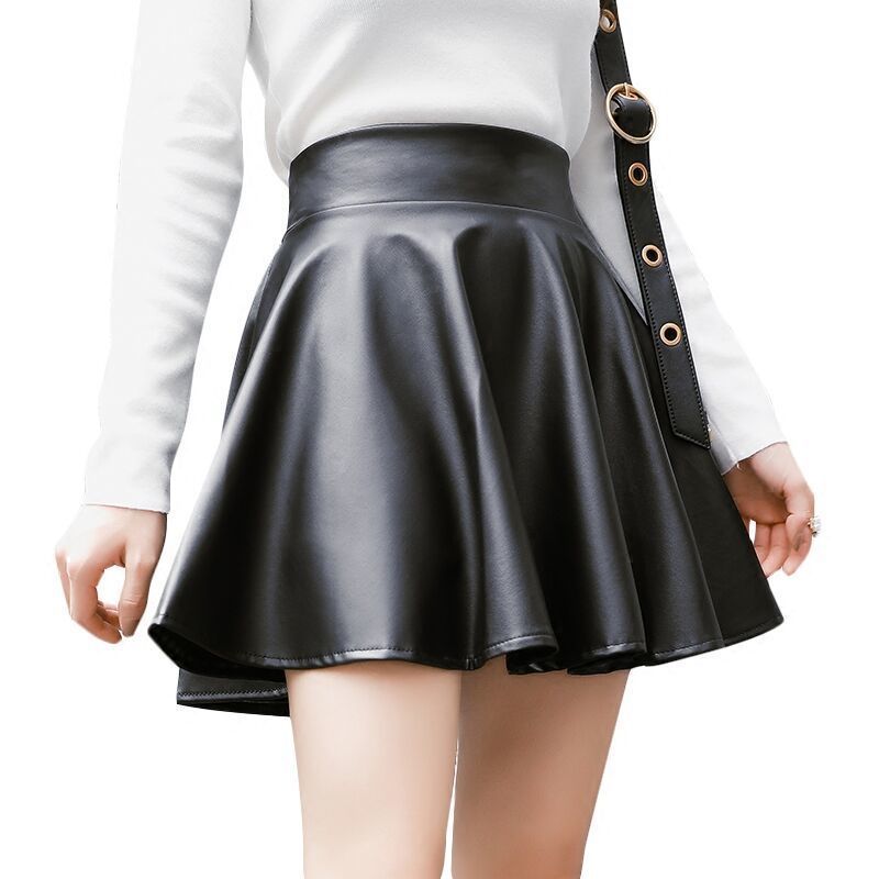 Real Leather Skater Skirt with Flared Hem