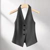 Women v neck halter office vest blazer top Grey S