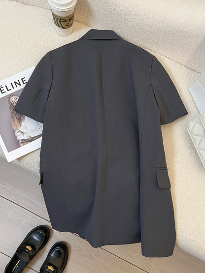 Grey short sleeve women suit blazer jacket