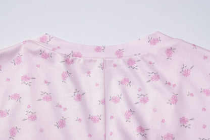 Pink Floral Slim Fit Short Sleeve V-Neck Button Jumpsuit for Women