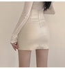 Faux Leather Skirt Zipper Back Split Hem