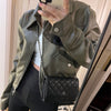 Women’s Green Faux Leather Cropped Jacket