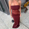 Burgundy lace hollow out slim fit maxi dress