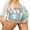 Low rise denim shorts with American flag print