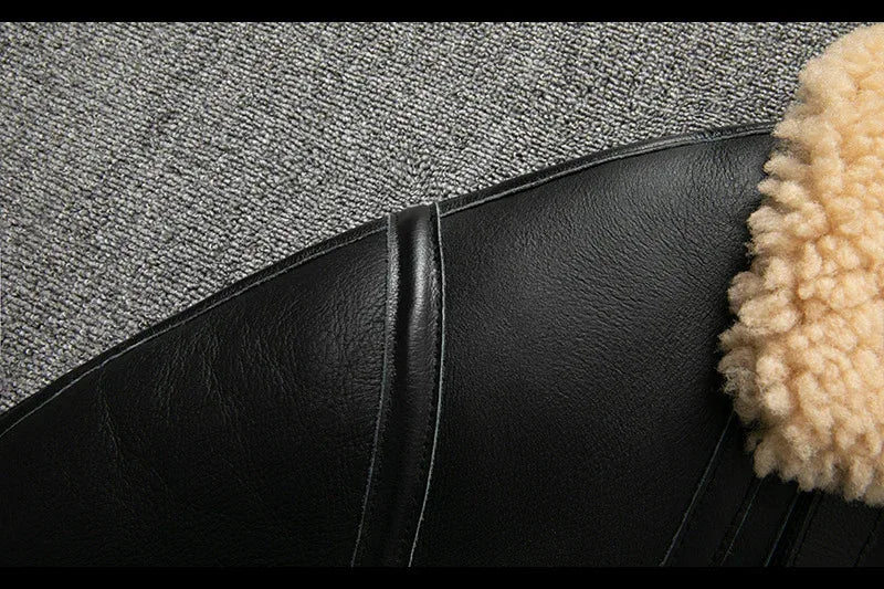 Men Real Sheepskin Shearling Aviator Jacket Winter Coat