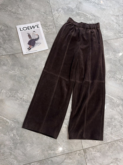 Women’s Suede Pants Wide-Leg Trousers