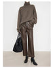 Women’s High Rise Genuine Straight Leather Pants Brown