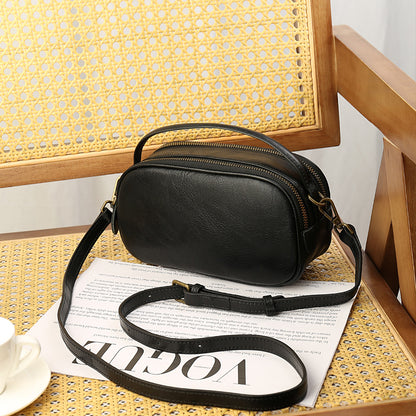 Women Leather Crossbody Bag With Double Zipper Compartments