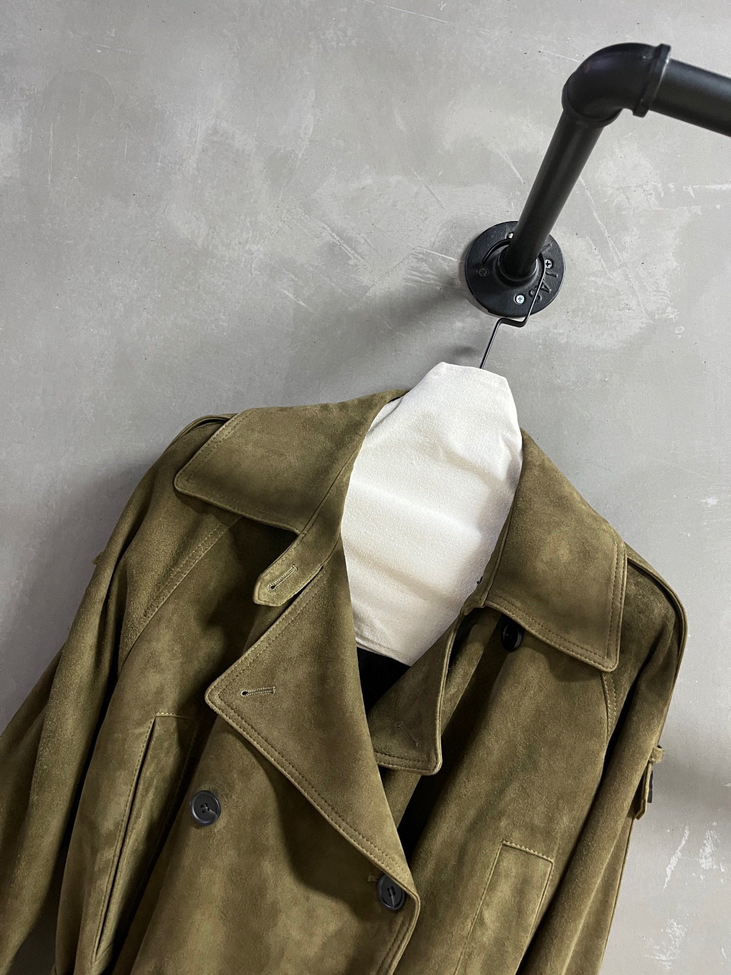 Women Suede Genuine Leather Trench Coat Jacket with Belt