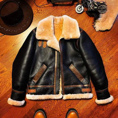 Genuine Shearling Bomber Aviator Jacket Mens