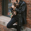 Women’s Leather Moto Trench Coat with Waist Cinch and Buckle Collar