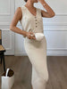 Sleeveless V Neck Button Top with Matching Midi Skirt