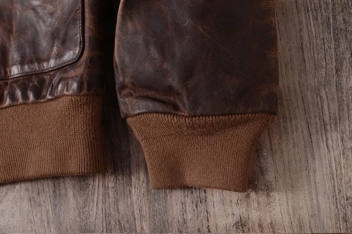 Mens Distressed Oil Wax Cowhide Leather Jacket