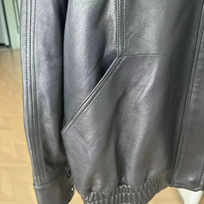 Oversized Black Leather Bomber Jacket Women