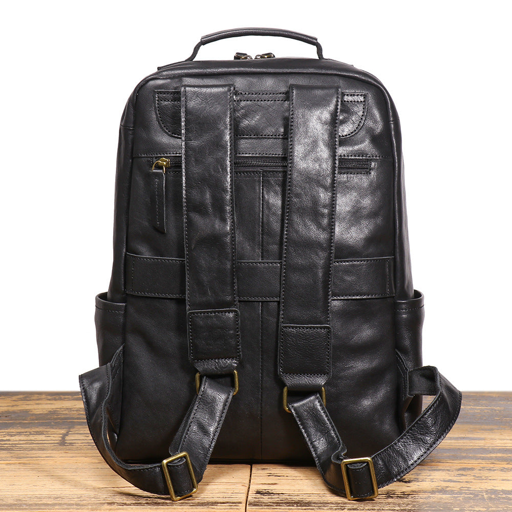Men’s Leather Backpack with Trolley Sleeve Travel Laptop