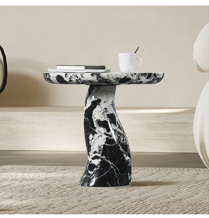 Modern Scandinavian Black Marble Round Side Table