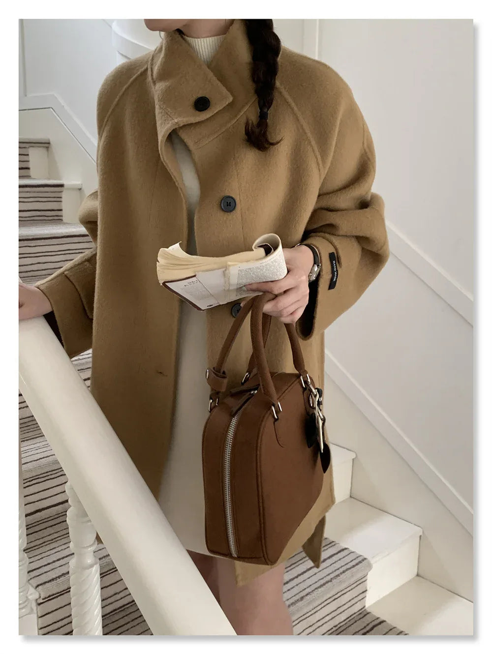 Double-Faced Wool Stand Collar Short Coat