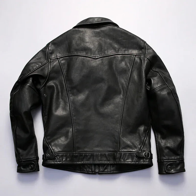 Men Full Grain Calfskin Black Leather Jacket