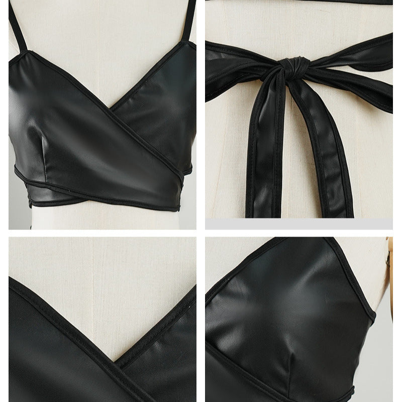 Black Wrap Crop Top with Spaghetti Straps