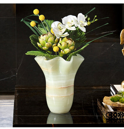 Natural White Jade Marble Flower Vase Hand-Carved