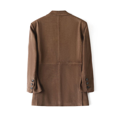 Genuine Leather Suede Jacket Oversized Suit Coat for Women