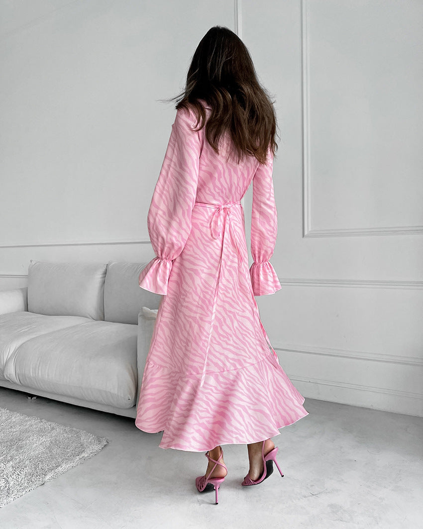 Pink Ruffle Maxi Dress with Wrap Front