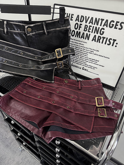 Women High Waisted PU Leather Shorts Belted Bodycon Street Style