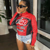 Women's Red Faux Leather Jacket with Cropped Biker Bomber Fit