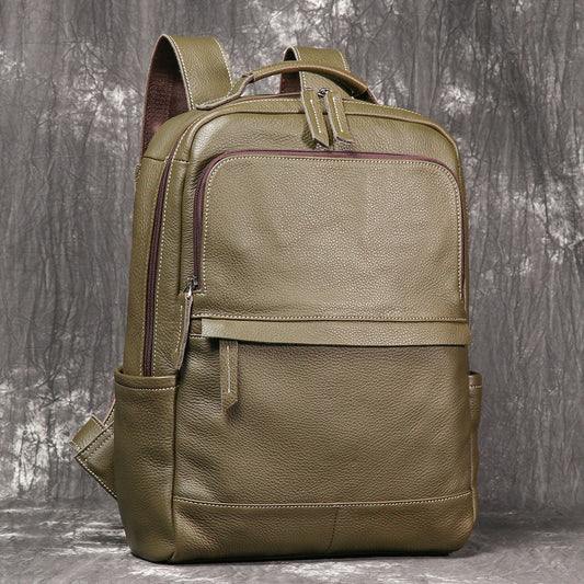 Genuine Leather Backpack Army Green 15 Inch Laptop