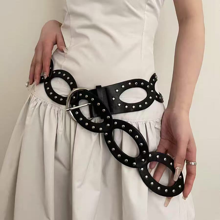 Women’s Studded Oval Link Hip Belt in Punk Style
