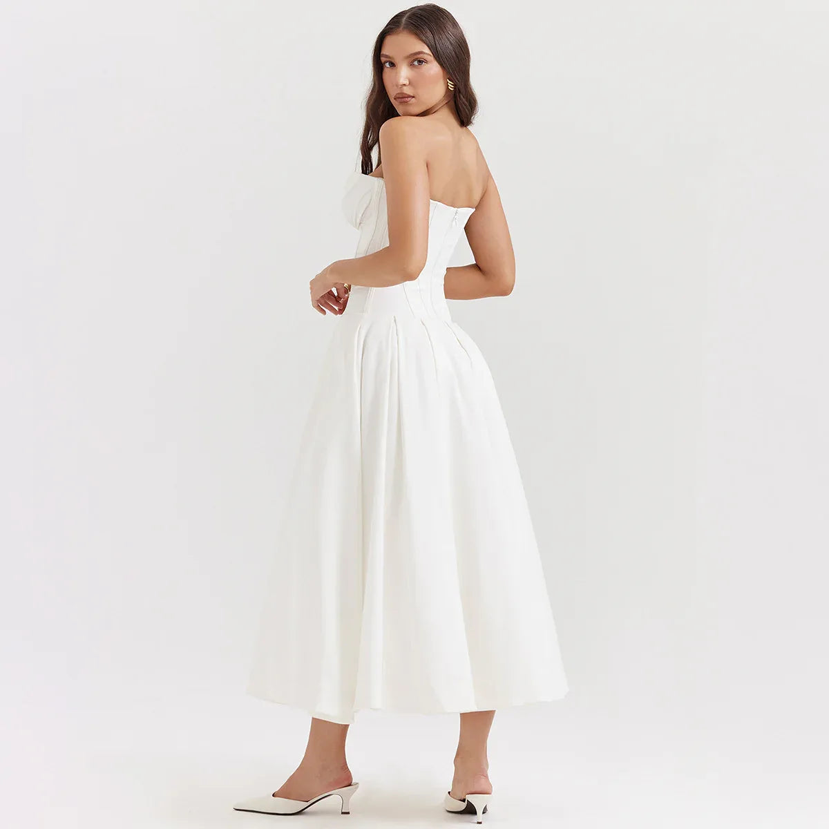 strapless v-neck corset a-line long dress