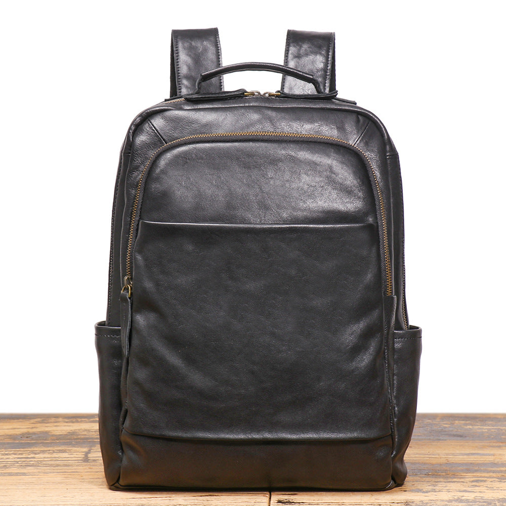 Men’s Leather Backpack with Trolley Sleeve Travel Laptop