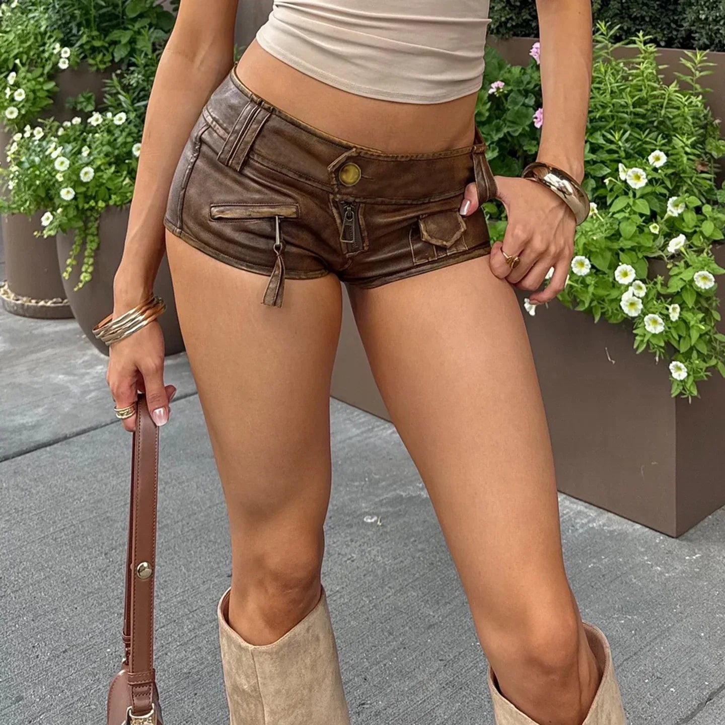 Women Faux Leather Mini Hot Shorts