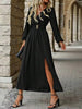 Olive Green V Neck Long Sleeve Belted High Slit Maxi Dress 2 S