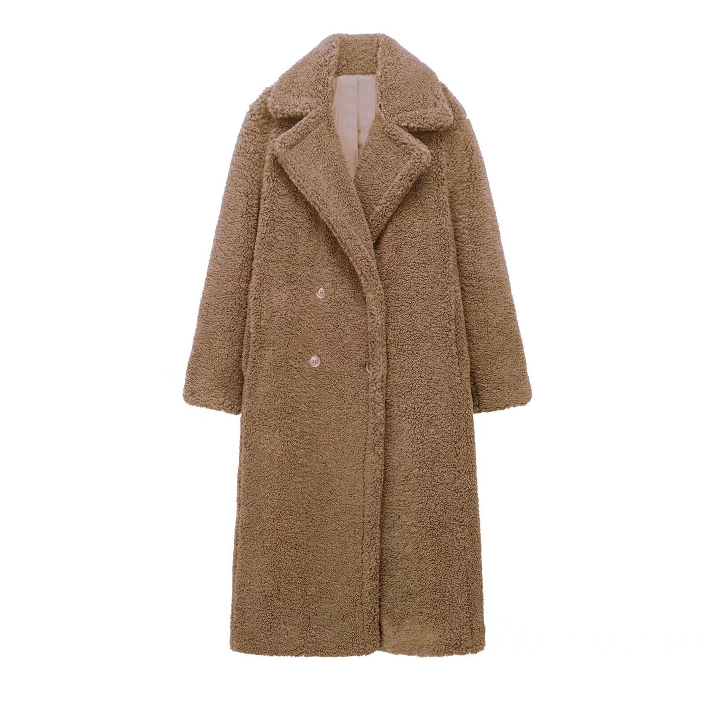 Women's extra long lambswool fleece lapel coat