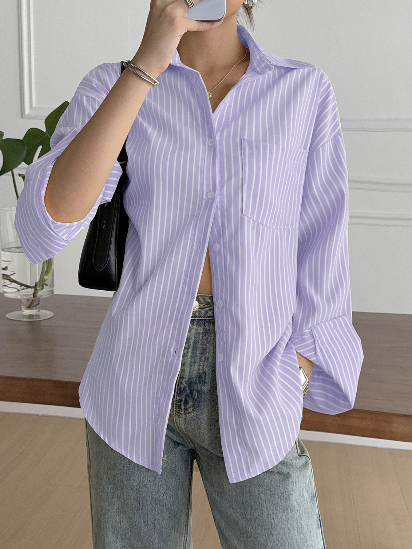 Women Drop Shoulder Button Down Shirt