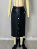 Black PU Leather Midi Skirt with Front Buttons and Pockets