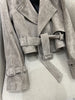 Women Suede Leather Short Trench Coat Maillard