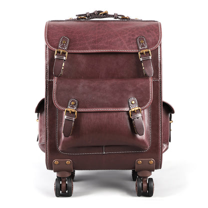 Leather Luggage Trolley Case Carry-On Suitcase with Wheels